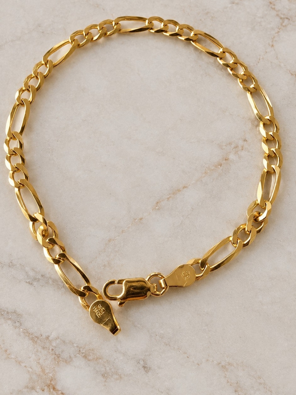 7" Gold Plated Figaro Italian Bracelet Solid Sterling 925 - New Never Worn